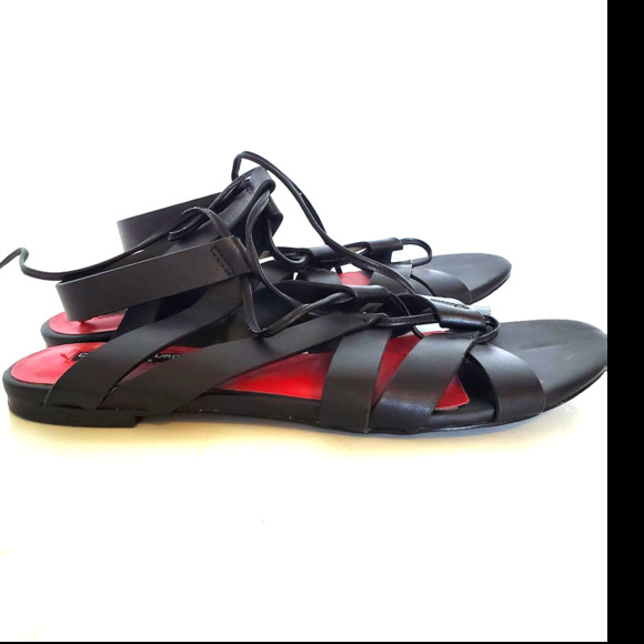 Charles Jourdan Womens Black Strappy Sandals 8.5 Gladiator Laces Boho Festival - Picture 3 of 9